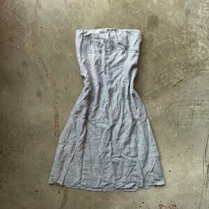 Quince 100% Linen Strapless Maxi Dress Women's Large Blue White Pinstripe